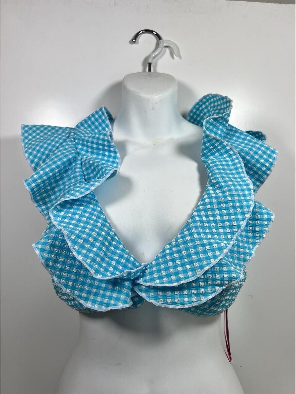 Lilly Pulitzer Aelin Bikini Top Turquoise Blue Gingham Sz 10 NWT